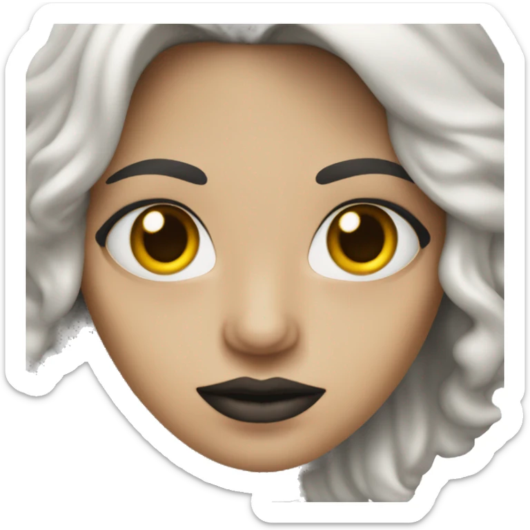 Mujer, blanca, ojos marrones pelo suelto y de color negro y una estética metalera  sticker
