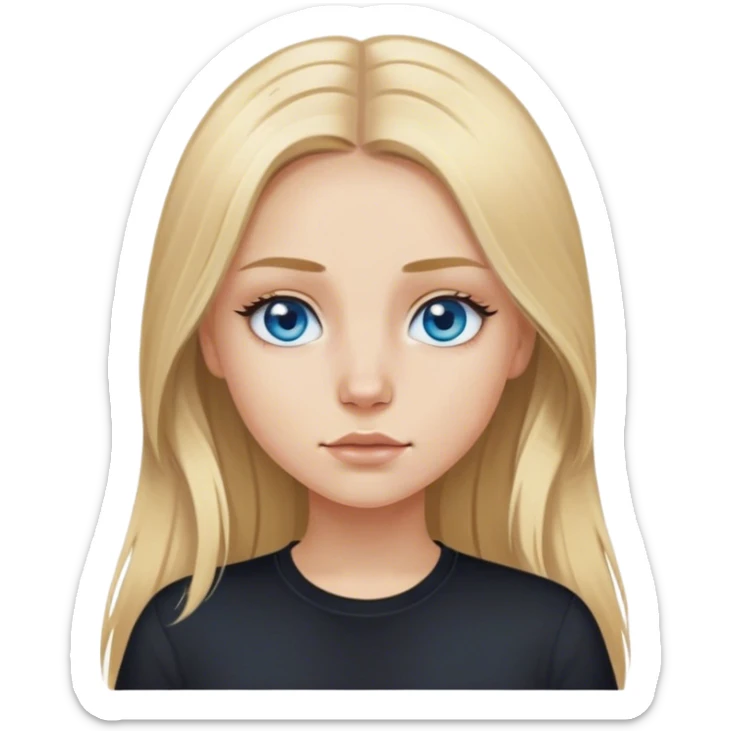 blonde polish girl, long dirty blonde hair in a middle part, long eyelashes, blue eyes, black shirt  sticker