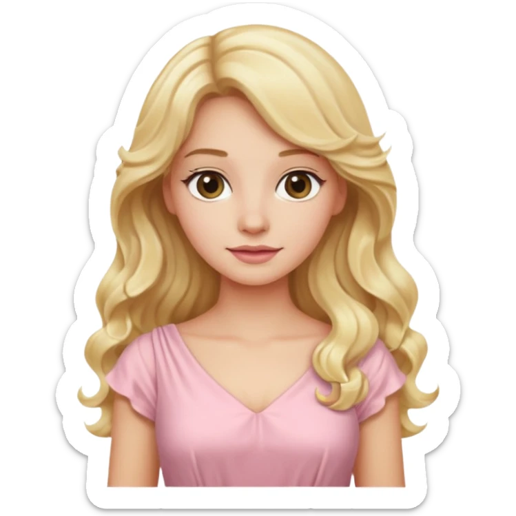 back view of a blonde with long wavy hair, in light pink dress sticker