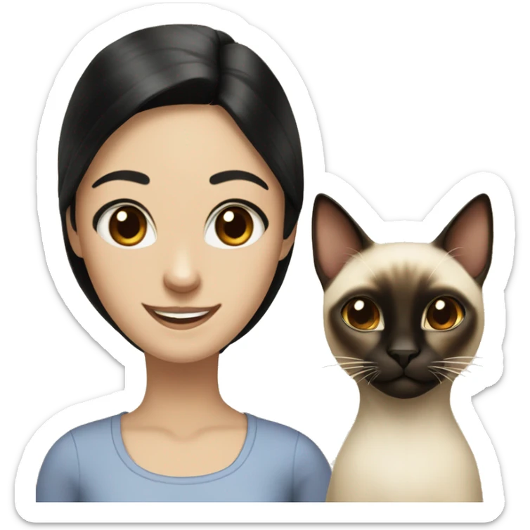 Siamese cat with a girl with black hair and brown eyes smiling sticker
