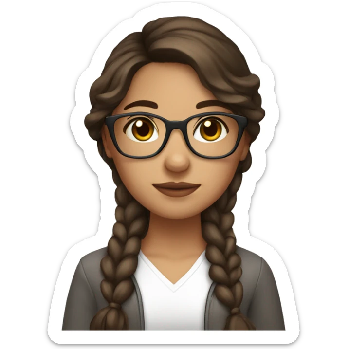 Mexican girl with brown hair brown eyes and clear glasses making a heart with hands sticker