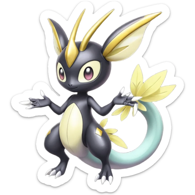 Shiny glossy melanistic oily pastel white bright Meloetta-Giratina-Noibat-Pokémon-Fakémon-fusion-hybrid-creature sticker