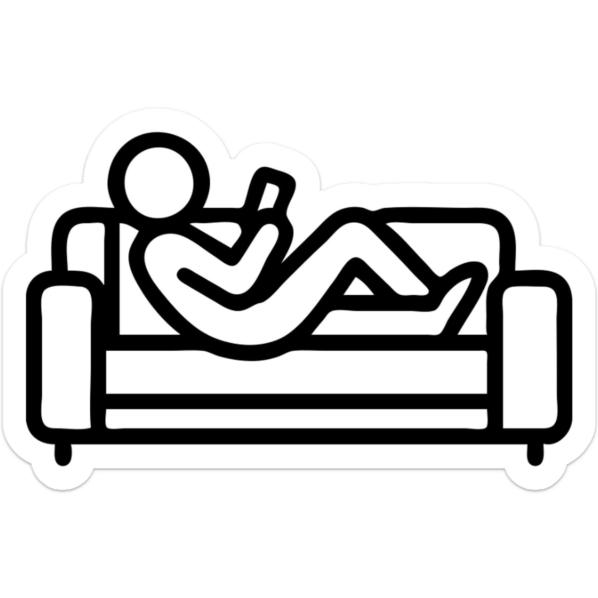 minimalist icon of a lazy SMM specialist lying on a couch with a phone, relaxed pose sticker