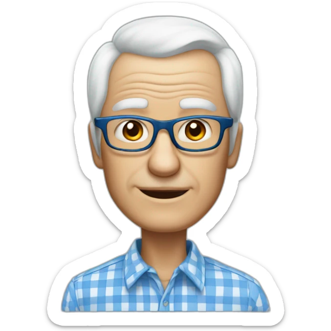 80-year-old grandfather with white skin color and glasses to see, wearing a white and blue checkered shirt. With white hair on the sides of his head. No hair in the middle of the head. sticker