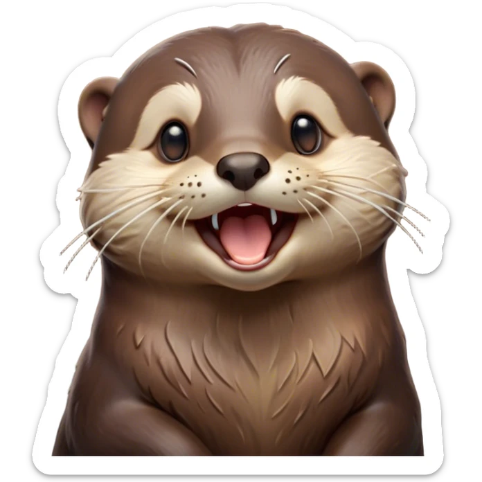 Cinematic Cute Yawning Otter Portrait Emoji, Head tilted slightly with a dramatic, wide-open yawn, showcasing a soft, sleek brown Fur with slightly drooping ears, round eyes barely open in drowsy contentment, Simplified yet irresistibly adorable features, highly detailed, glowing with a soft, cozy glow, high shine, relaxed yet expressive, stylized with a touch of aquatic whimsy, bright and endearing, soft glowing outline, capturing the essence of a sleepy yet affectionate otter, so drowsy it feels like it could glide right out of the screen and curl up for a nap! sticker