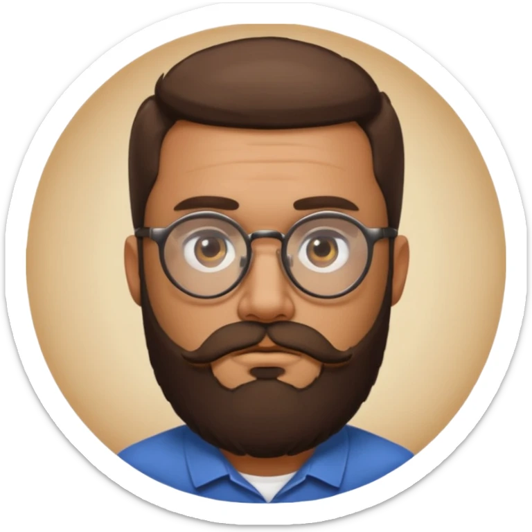 I need a simple emoji of a full bearded man with round glasses, serious expression sticker