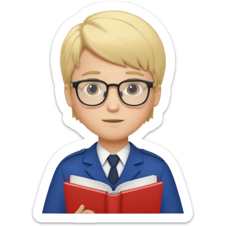 Boy student wearing uniform, glasses, hold book in front of their chest, blonde hair, white skin sticker