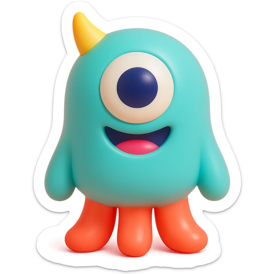 one-eyed monster with tentacles, playful and bright colors sticker