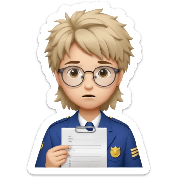 Frowns with Glasses, Angry Student: Teen in uniform, round glasses, holding test paper, pouting
 sticker