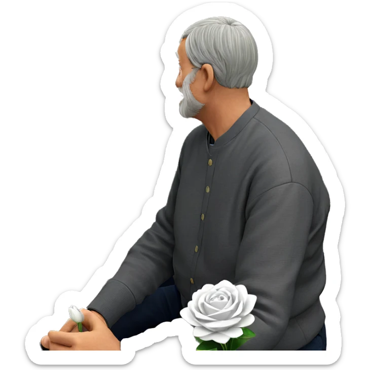 old man holding white flower sticker