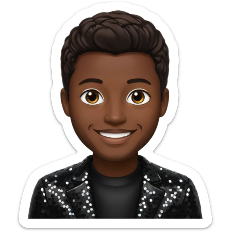 James JT Taylor from Kool & The Gang with dark brown hair, black sequin outfit sticker