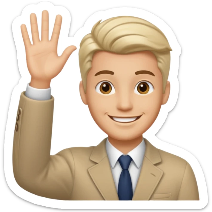 generate a emoji of man saying hii with normal skintone with some nice hair style sticker