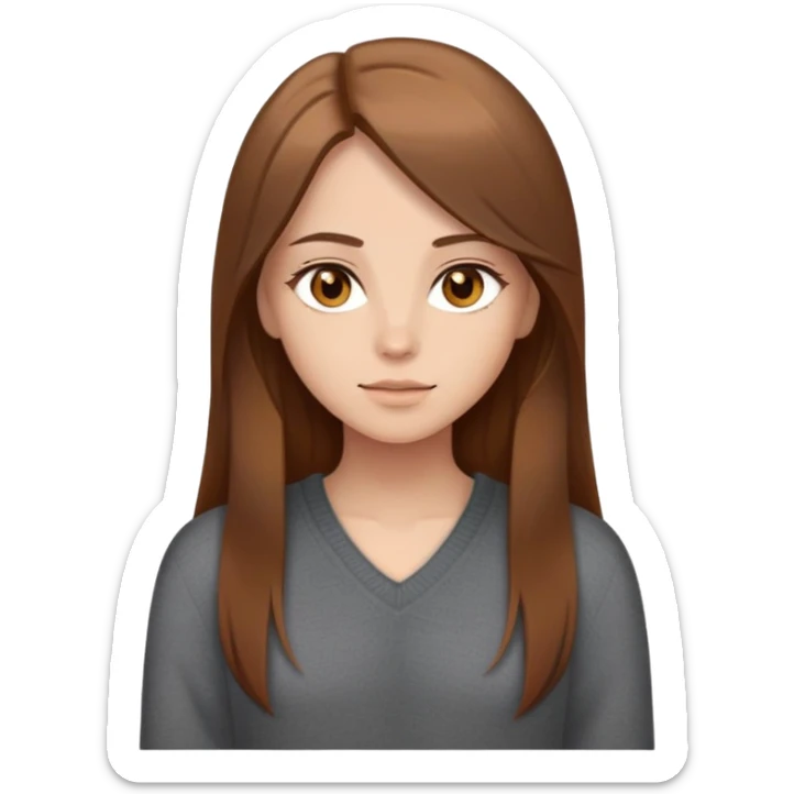 chica pelo castaño largo liso con ojos marron miel y un jersey de pico gris oscuro sticker