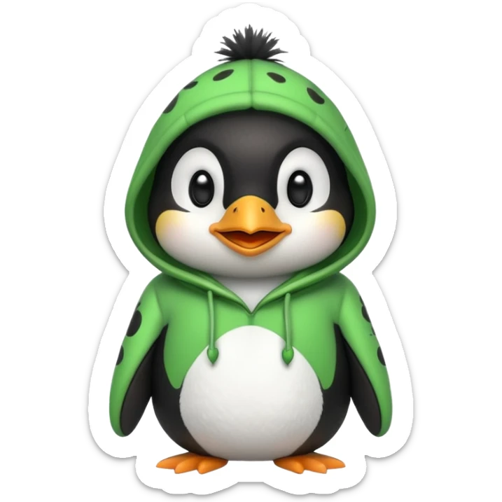 A cute penguin with a frog hoodie with a smile, smiley face in the middle sticker