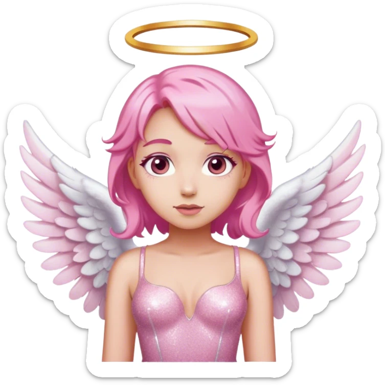 Angel-White Wings-Pink Hair-Pink Glitter Dress sticker