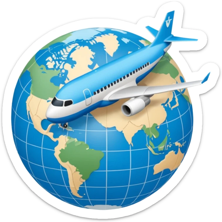 emoji de viaje, algo como un avion dandole la vuelta al mundo o dirigiendose a un destino en un mapa sticker