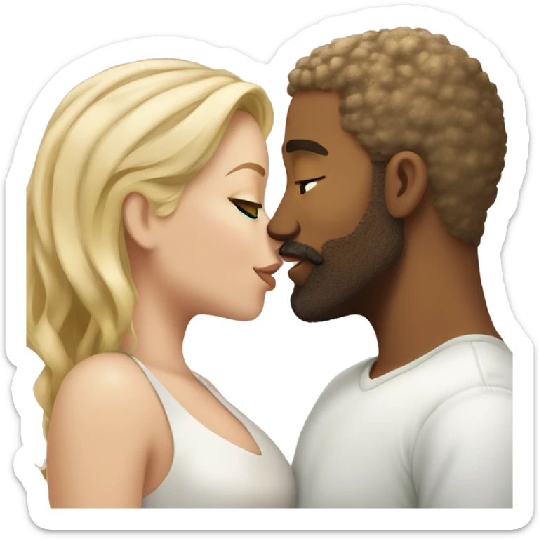 Man light brown skin beard kissing kiss woman white skin green eyes blonde hair sticker
