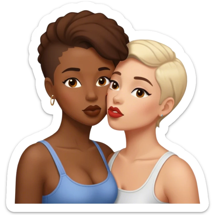 interracial couple kissing. both are women. one is butch and one is femme sticker