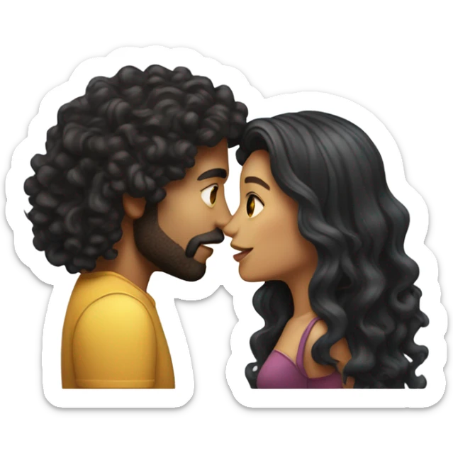  Man with long curly hair kissing  woman with long dark hair sticker