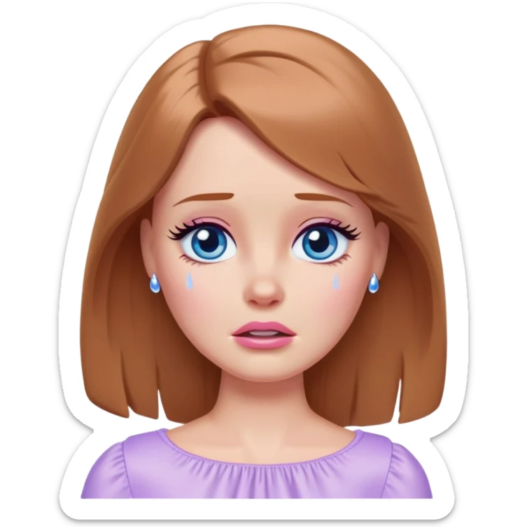 Barbie girl Chestnut Shoulder-length hair and blue eyes is In pale purple crying with tears  sticker