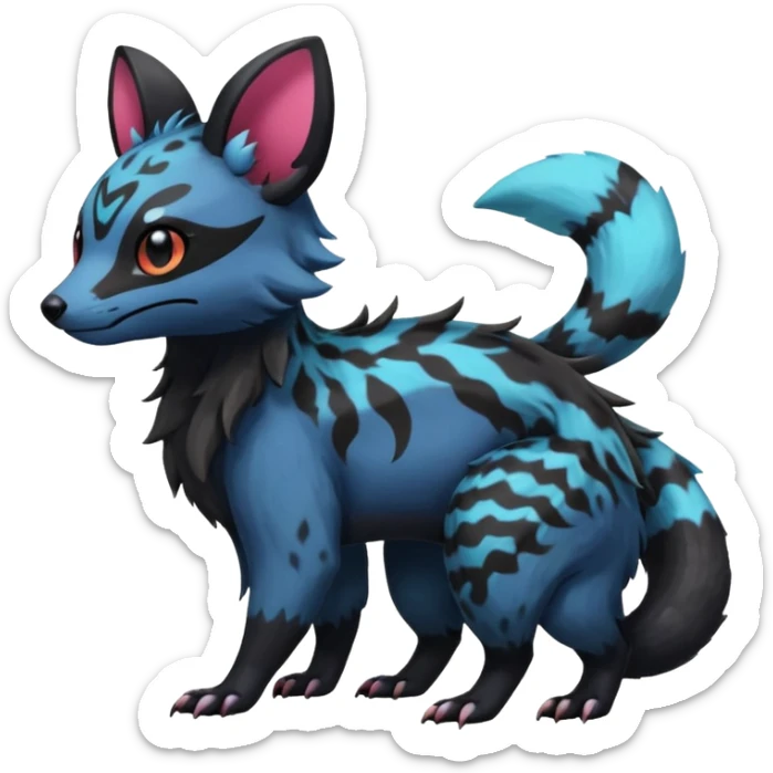Rare exotic cute epic aesthetic gothic colorful Salandit-Eevee-Civet-species-Fakemon-hybrid-creature, with markings, full body sticker