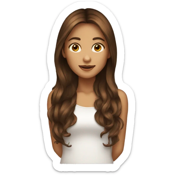 Tanned skin long brown hair emoji sticker