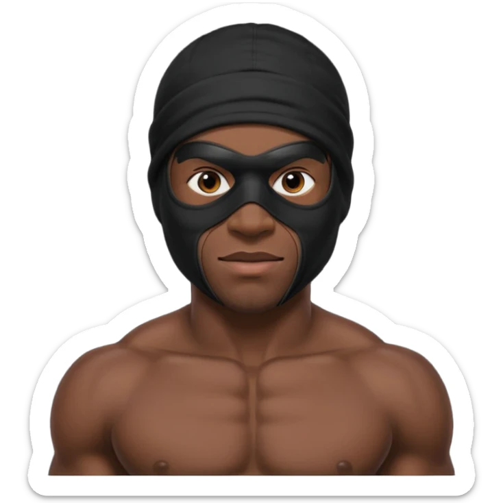 smug muscular african male black ski mask wearing guy with no top sticker