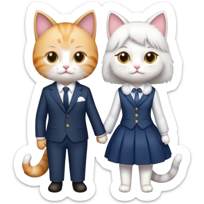 Two cute cats, one boy cat wearing a suit and one girl cat wearing a dress  sticker