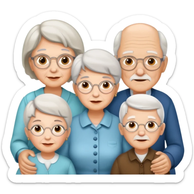 All white grandma and grandpa with 2 girls and 2 boys sticker