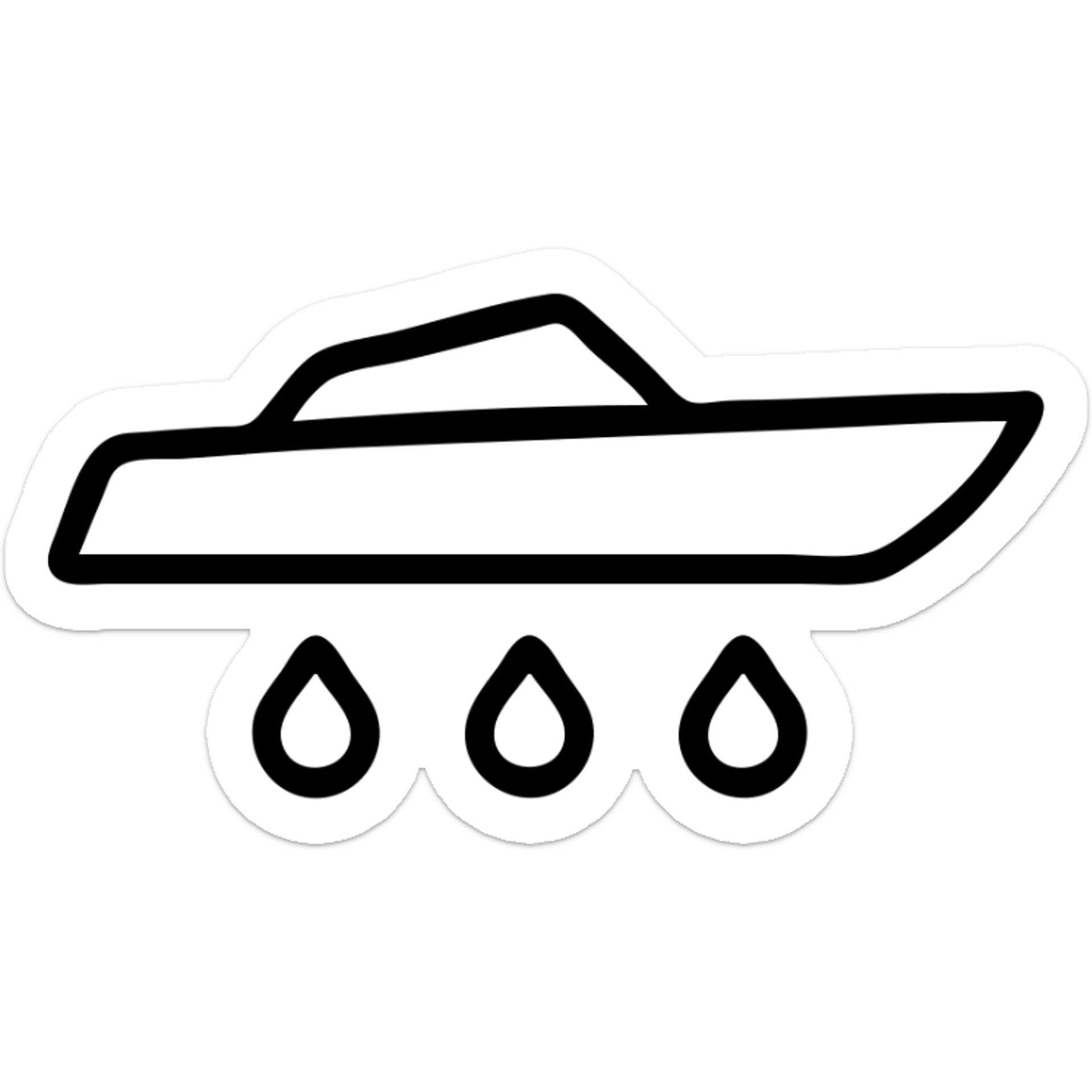 outline icon of a speedboat side view with water droplets sticker