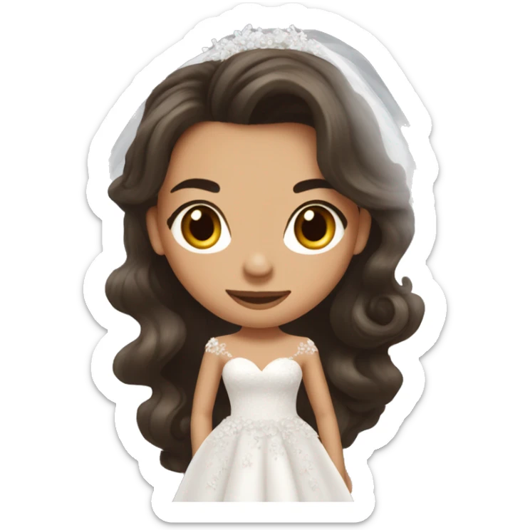 beautiful brunette girl with blowout hair in big beautiful wedding dress sticker