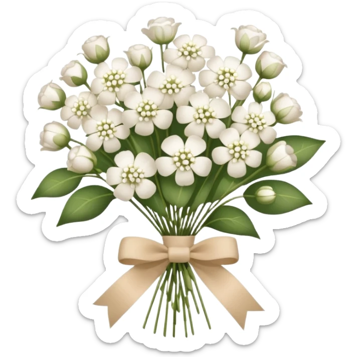 bouquet of white  gypsophila flowers with beige ribbon sticker