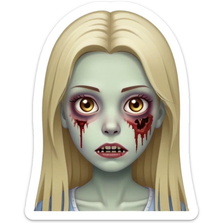 zombie girl with long straight dark blonde hair and beautiful eyelashes sticker