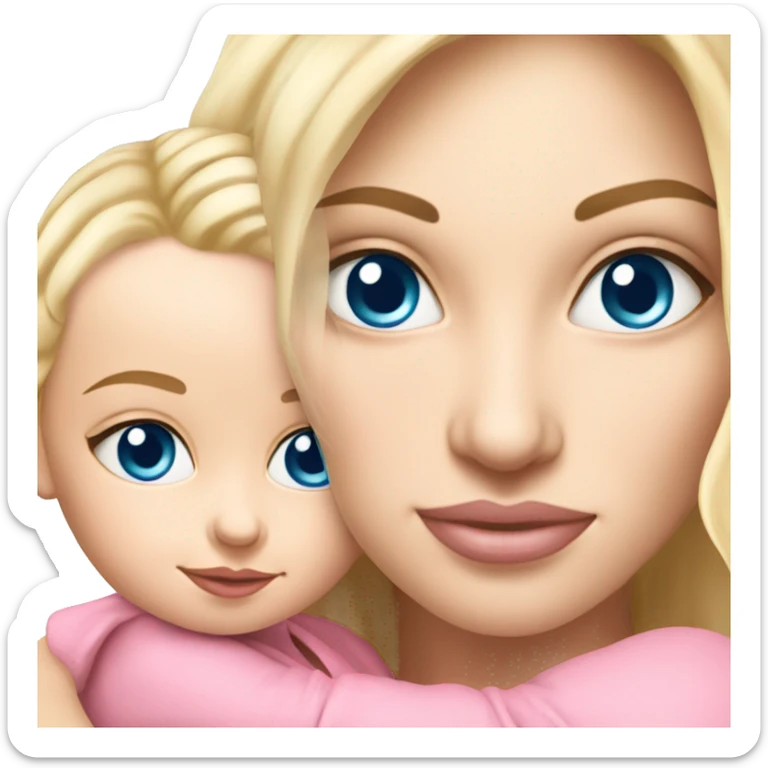 blue eyed blonde mom and baby girl realistic pink sticker