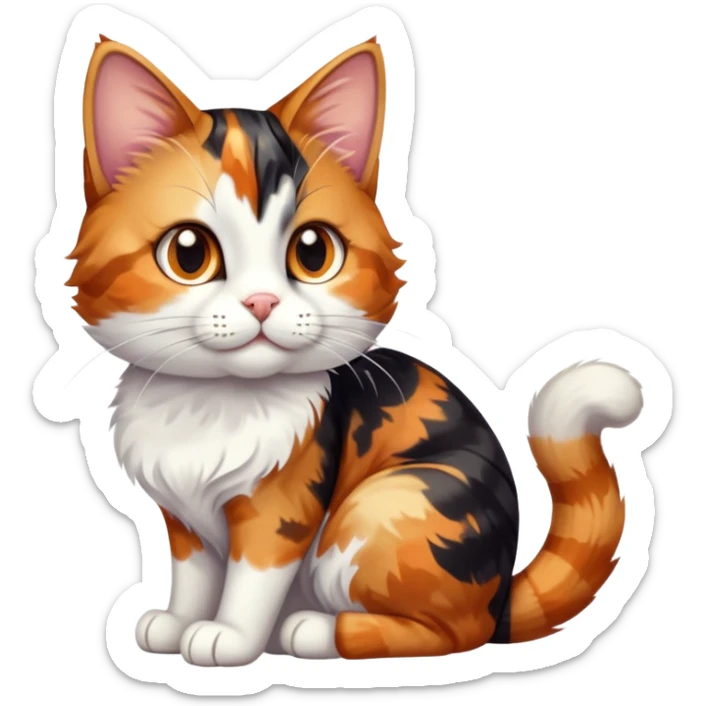 cinematic-[calico tabby cat]-realistic-full-body-sitting-emoji,-tail-curled-playfully-around-its-paws, cinematic-cute-calico-cat-portrait-emoji,-head-tilted-playfully-with-sparkling,-inquisitive-eyes-and-a-charming-patchwork-fur-of-orange,-black,-and-white,-simplified-yet-irresistibly-adorable,-highly-detailed,-glowing-with-a-warm,-invit (3) sticker
