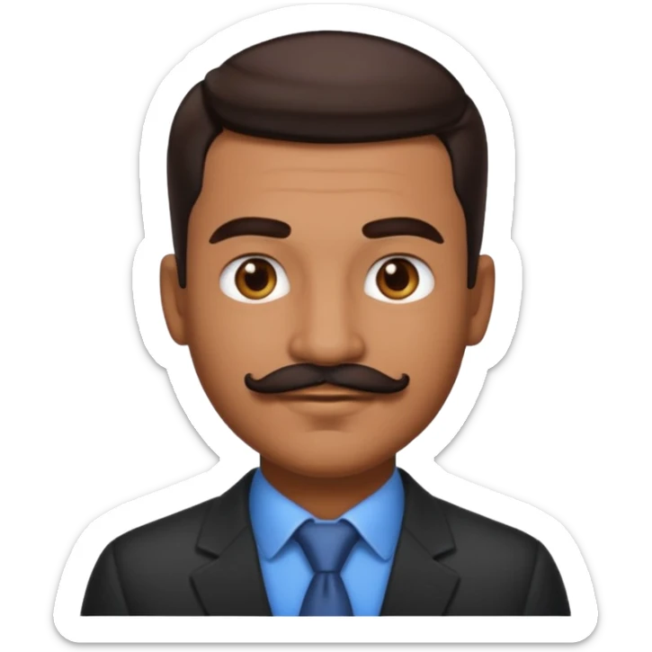 man emoji with medium tan skin, dark brown skin fade slicked-back hair, a well-groomed mustache sticker