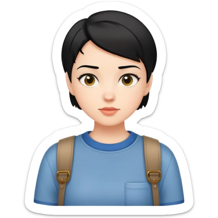girl with short black hair, dressed in casual boyish outfit sticker
