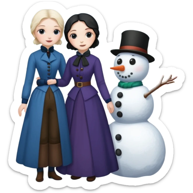 Virginia Poe and Maria Clemm 1800's full body building a snowman sticker