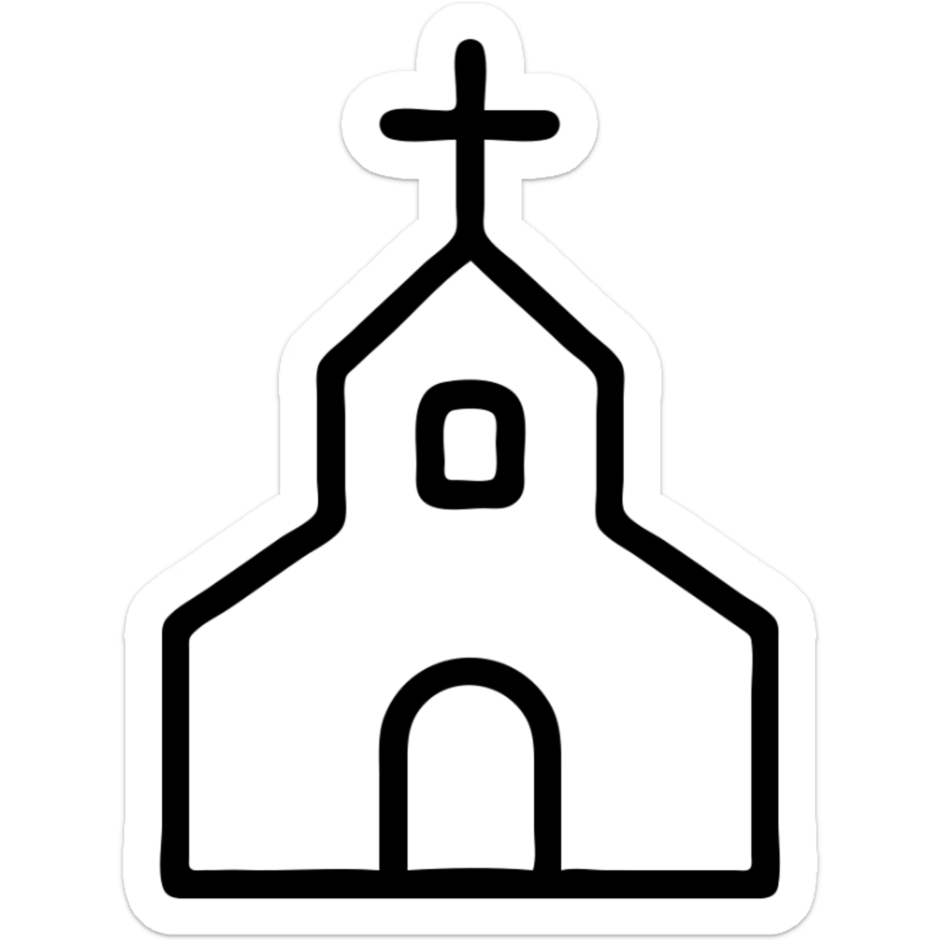 outlined icon of a church with a cross on top, minimal lines, no fill sticker