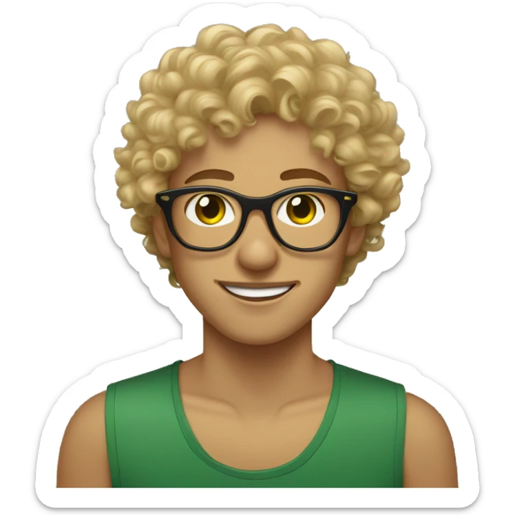 brown and blonde curly haired glasses androgynous green eyed young adult portrait sticker