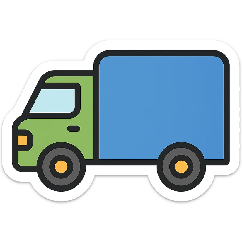side view of a truck, green and blue colors, color outline icon style sticker
