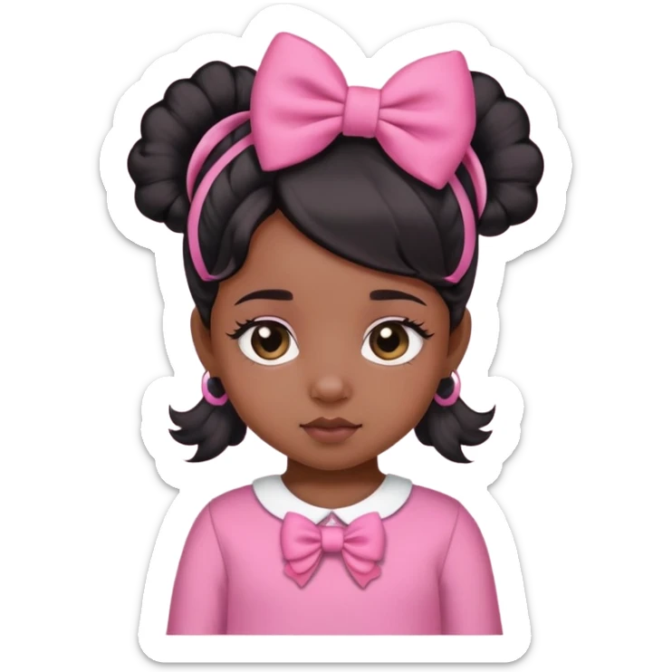Dusky skin girl medium baby hair black with a bow on her hair and cute clothes in pink sticker