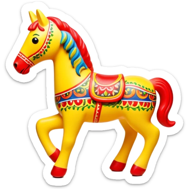 Dymkovo toy horse, traditional Russian colorful clay figurine with patterns, bright colors, folk art style sticker