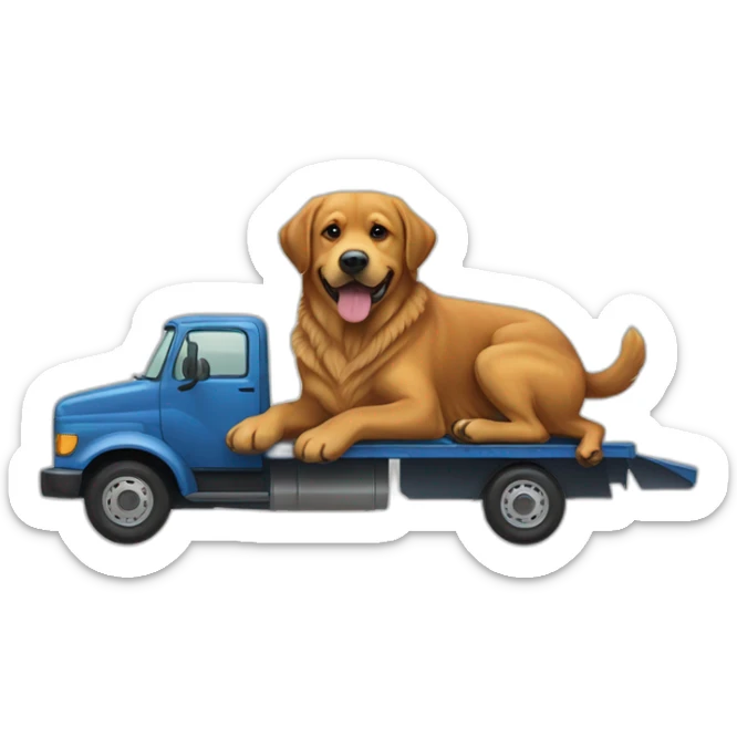 A rottweiller and A Golden retriever hugging a rottweiller on a moving truck sticker