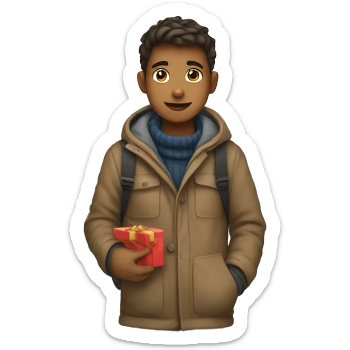 boy going christmas shopping, buying a lot of gifts, wearing warm clothes sticker