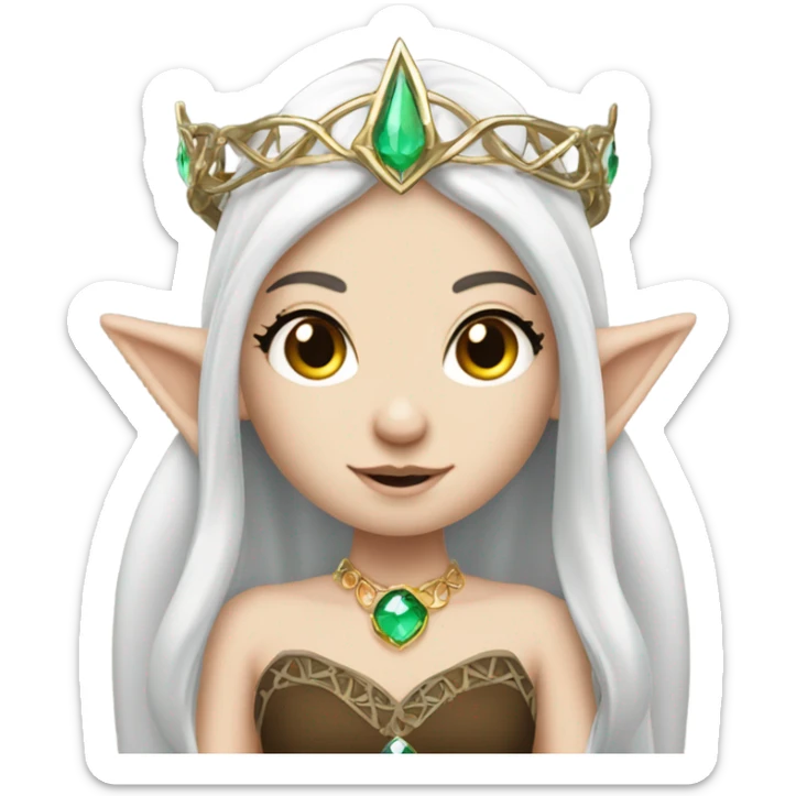elf princess with pointy ears, white skin, dark brown hair with jewellery,  sticker