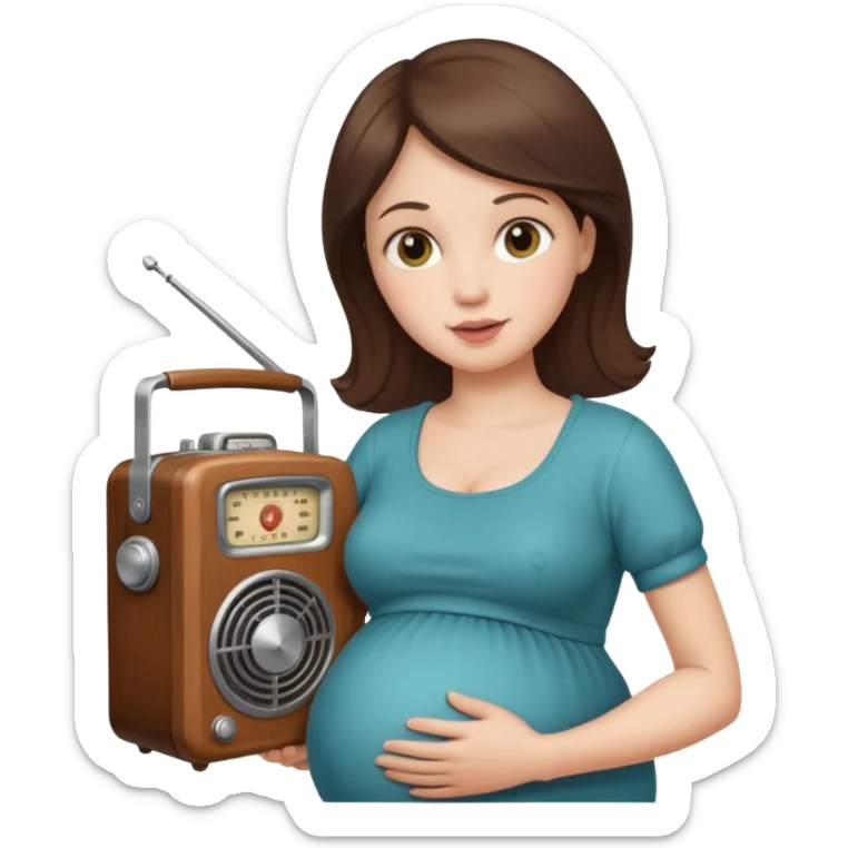 Pregnant woman holding opregnsnt radio sticker