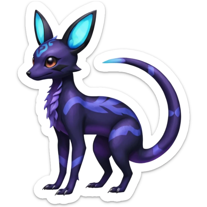 Rare epic aesthetic iridescent spooky gloomy colorful Salandit-Umbreon-Eevee-Genet-species-Fakemon-hybrid-creature, with markings, full body sticker