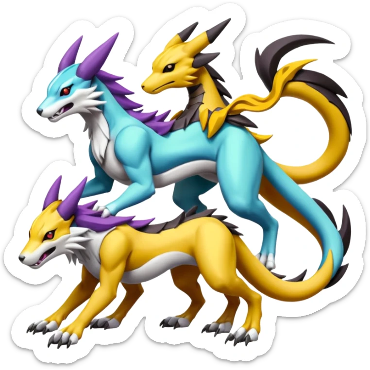 Colorful Raikou-Meloetta-Wargreymon-Sergal-Pokémon-Digimon-Fakémon-fusion-hybrid-creature sticker