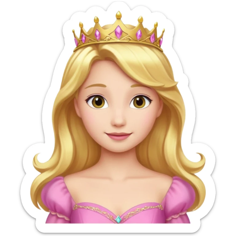 Aurora princess, classic fairytale style, golden hair, pink gown, gentle smile sticker